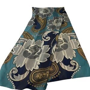 Cejon Paisley Floral Scarf Blue Gold Teal Boho Vintage Style Polyester